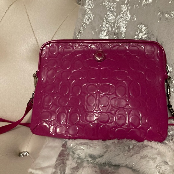 Coach Signature Patent Leather Fuchsia Embossed High-Tech Tote - Picture 9 of 11